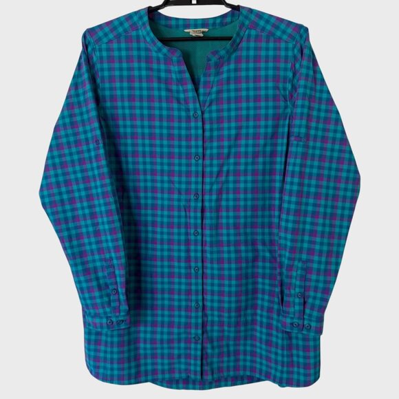 Duluth Trading Co. Sidewinder Plaid Tunic Shirt Teal Women's 2XL UPF-30 Hiking - Picture 1 of 12